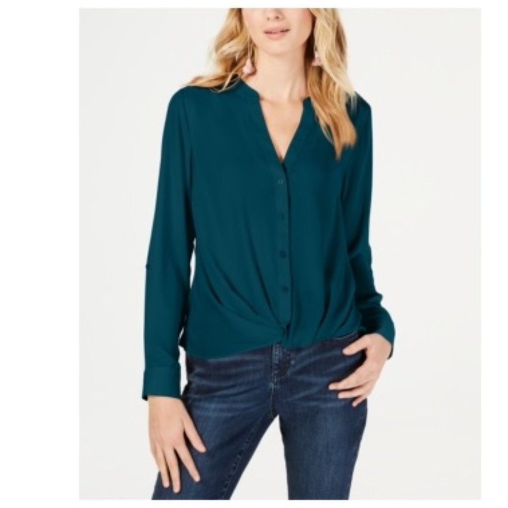 Inc Twist-Front Button-Up Top - Picture 1 of 6